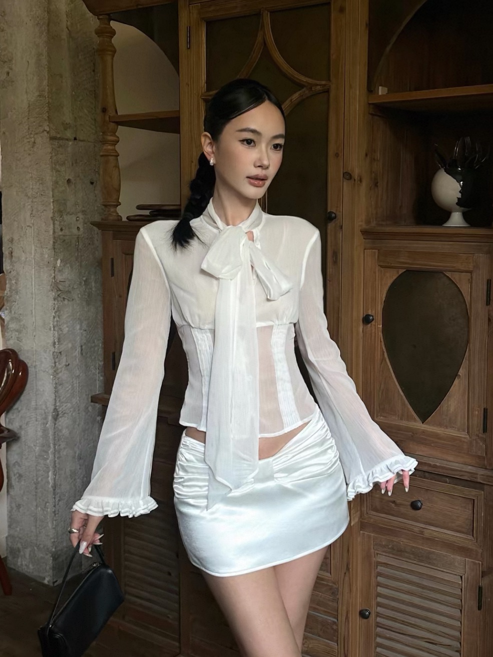 Sheer Bow-Tie Blouse Tiffany